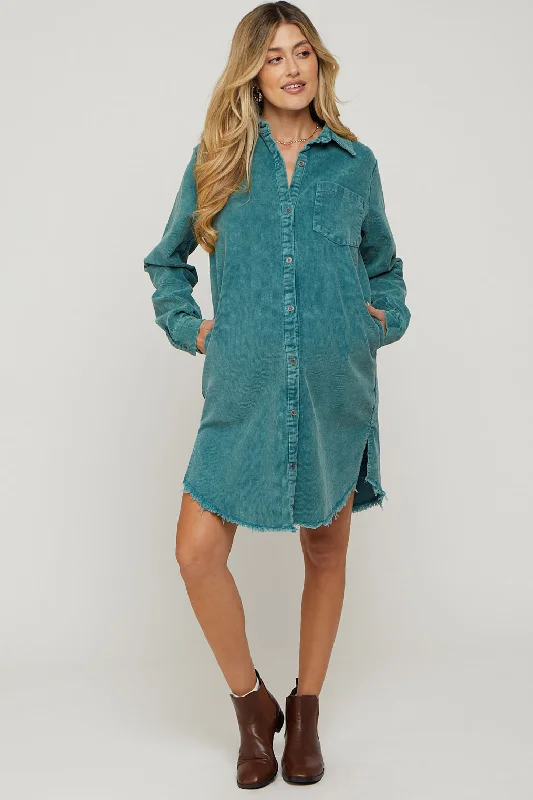 Online Boutique Clothing Jade Corduroy Button Down Collared Maternity Dress