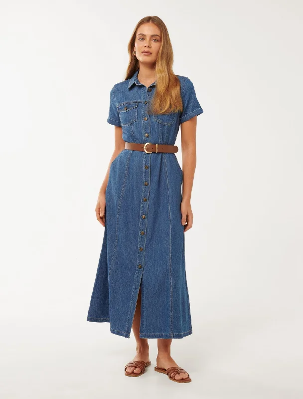 Women's Vintage-Inspired Outfit Lana Short Sleeve Midi Dress