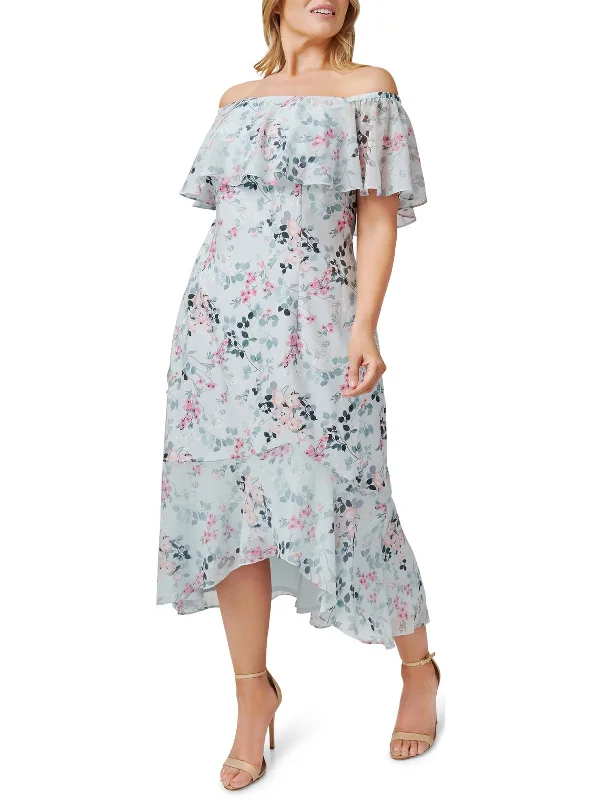 Women's Outerwear for All Weather Conditions Plus Womens Floral Printed Calf Midi Dress