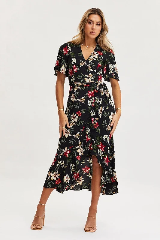 Affordable Women's Clothing Online Print Dress Short Sleeve Maxi