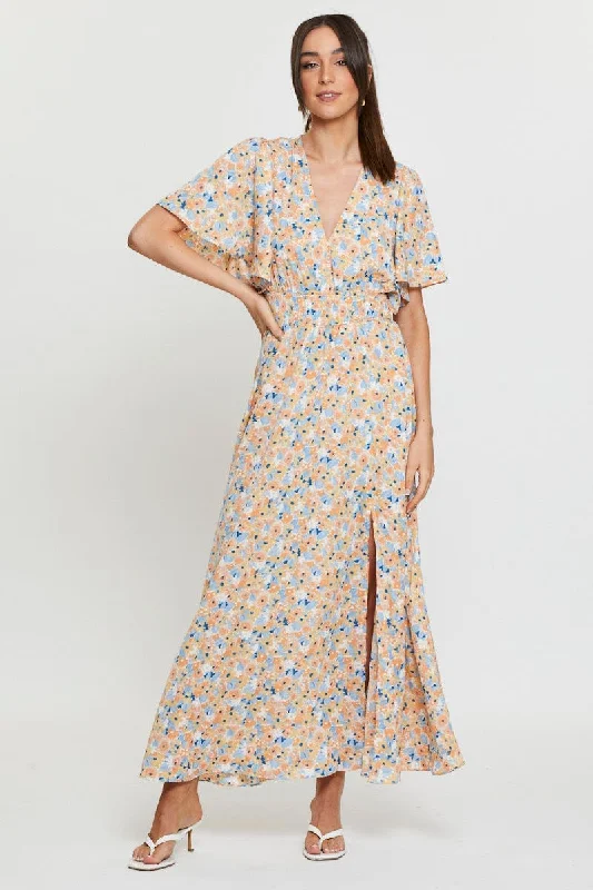 Women's Relaxed Outfit Print Dress Short Sleeve Maxi