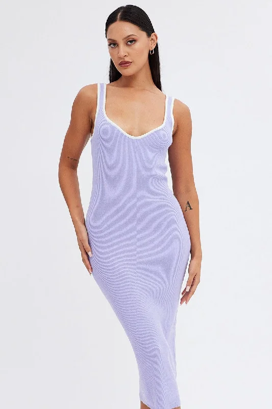 Best Online Boutiques Purple Knit Dress Sleeveless Sweatheart Midi