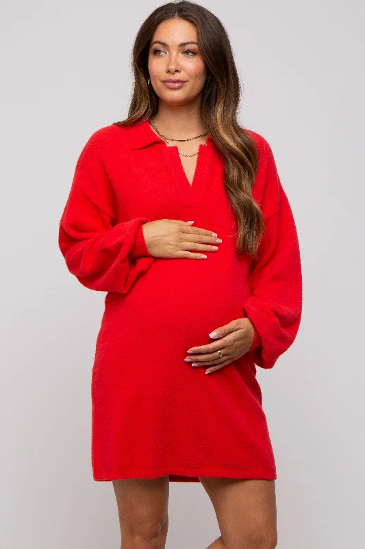 Sustainable Fashion Clothing For Women Red Maternity Mini Sweater Dress