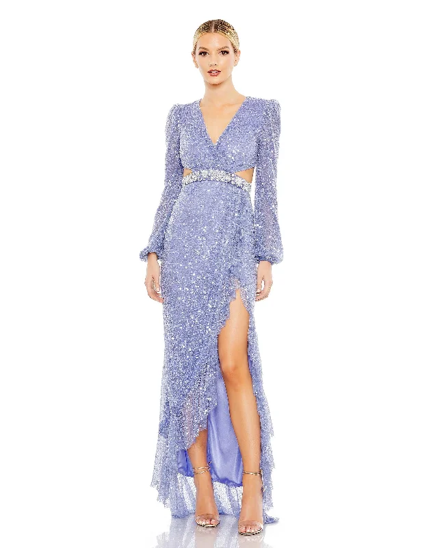 Women's Effortless Casual Outfit Sequined Faux Wrap Cut Out Puff Sleeve Gown