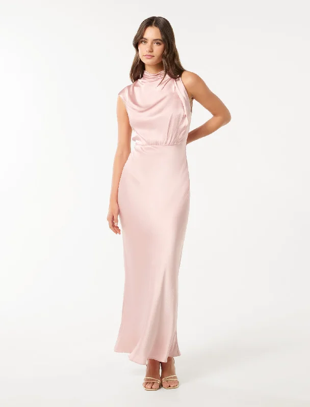 Sale Clearance Sienna High Neck Satin Maxi Dress