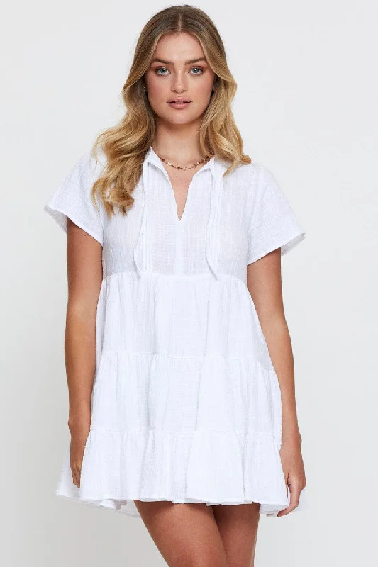 Women's Professional Garments White A Line Dress Mini