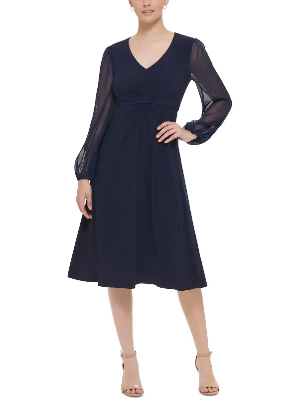 Women's Contemporary Apparel Womens Chiffon Ruched Midi Dress