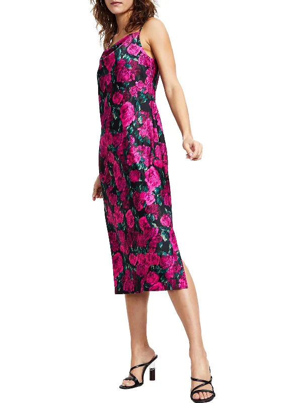 Workwear Fashion for Women Womens Floral Midi Slip Dress