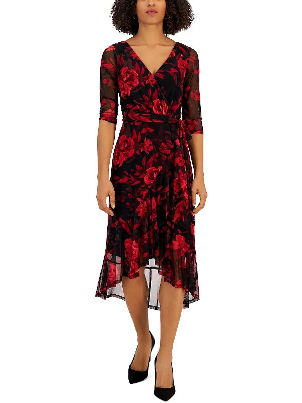 Women's Party Clothes Womens Mesh Floral Fit & Flare Dress