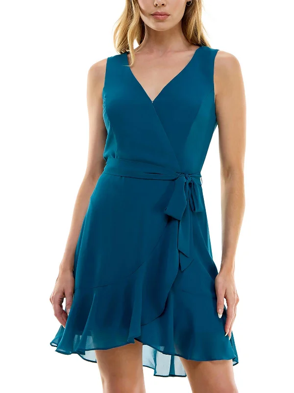 Women's Plus-Size Attire Womens Sleeveless Mini Wrap Dress