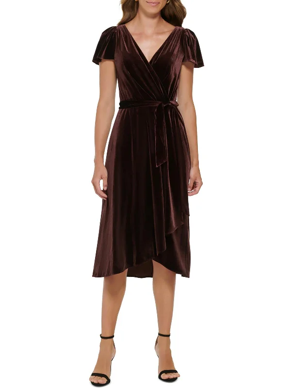 Women's Elegant Clothes Womens Velvet Midi Wrap Dress