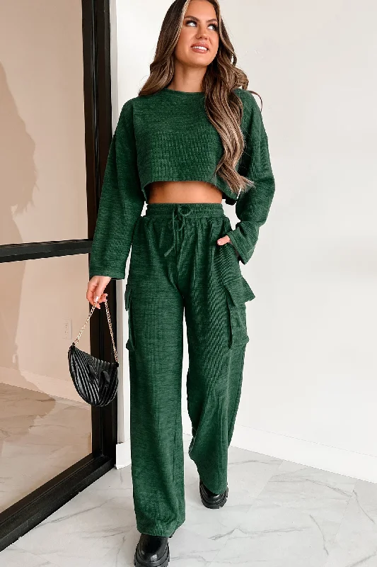 Discount Price Big On Comfort Wide Leg Knit Cargo Pants (Green)