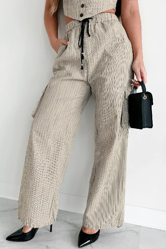 Bold and Elegant Women's Fashion Celebration Of Individuality Striped Cargo Pants (Natural)