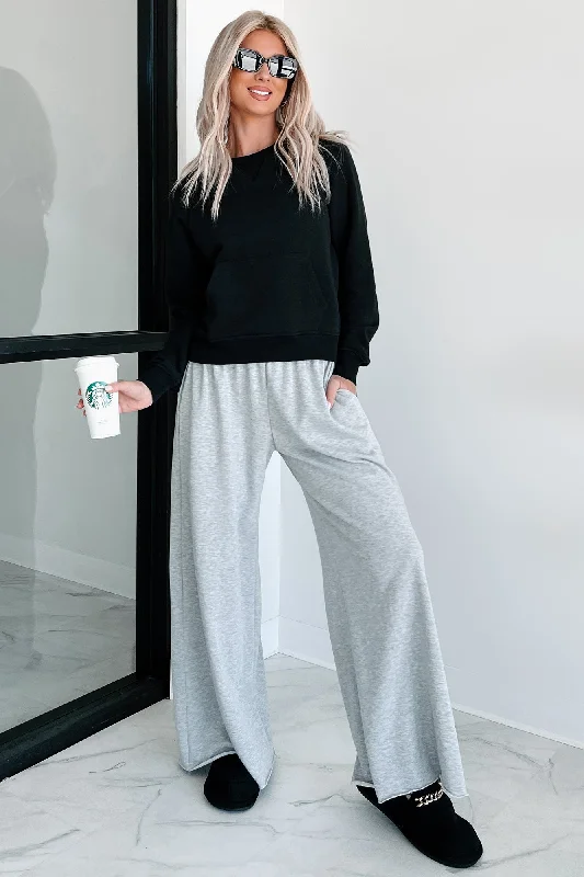 Casual and Comfortable Outfits Chasing Relaxation Wide Leg Lounge Pants (Heather Grey)