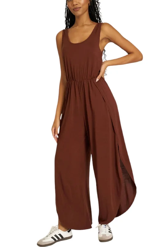 Fashionable Casual Tops Do It Again Scoop Neck Jumpsuit In Brown