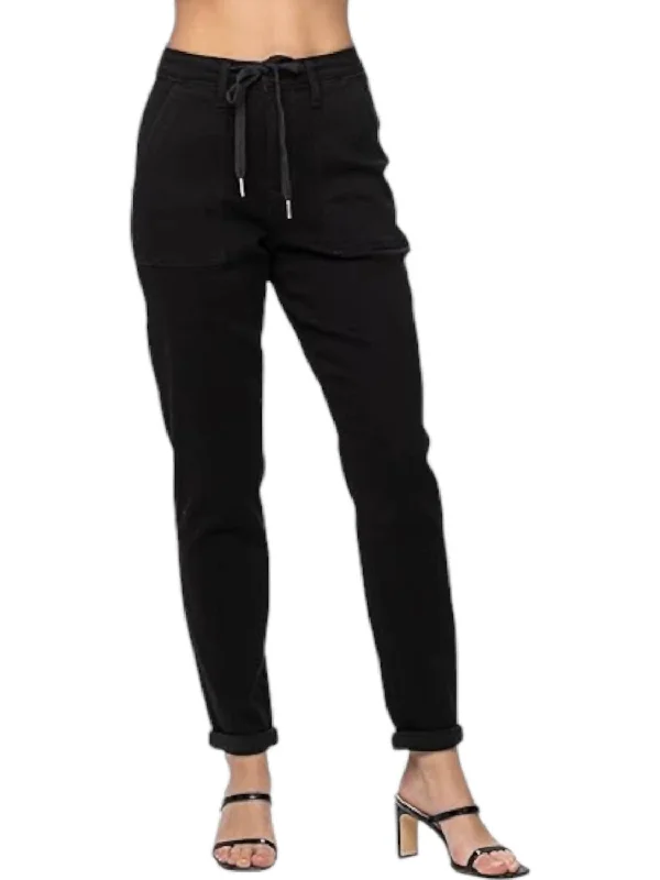 Fashion-forward Women's Clothing Double Roll Cuff Jogger Pants In Jet Black