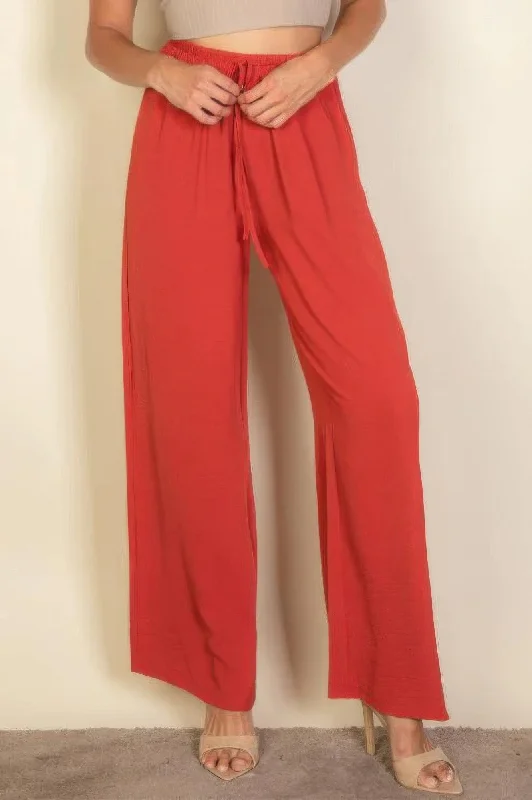 Women's Versatile Apparel Drawstring Waist Wide Leg Minimalist Pants