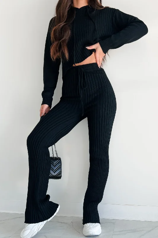 Casual and Comfortable Outfits Drowsy Darling Sweater Knit Two-Piece Set (Black)