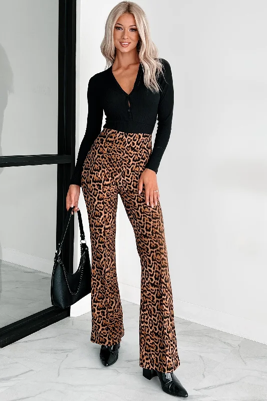 Charming Women's Outfit For Special Occasions Feeling Ferocious Leopard Print Flare Pants (Leopard)