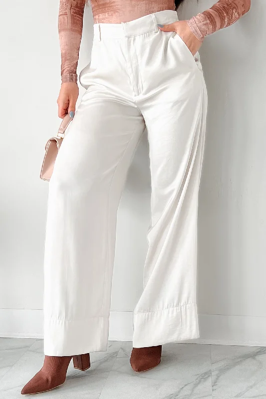 Affordable Luxury Women's Garments Focus Meetings High Waist Satin Pants (Pearl)