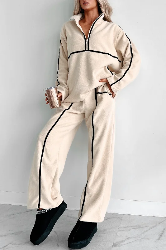 Women's Comfortable Lounge Outfit If I Didn't Have You Fleece Two-Piece Set (Ivory/Black)