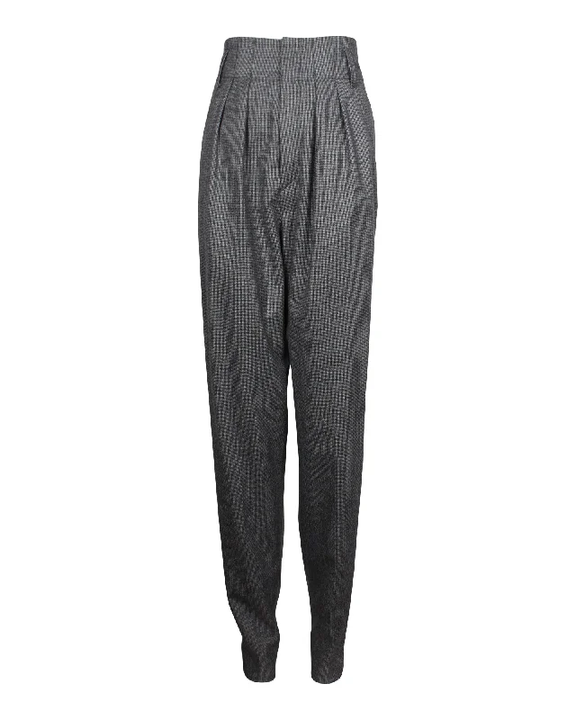 Comfortable Women's Attire Isabel Marant Pleated High Waist Straight Pants in Grey Virgin Wool