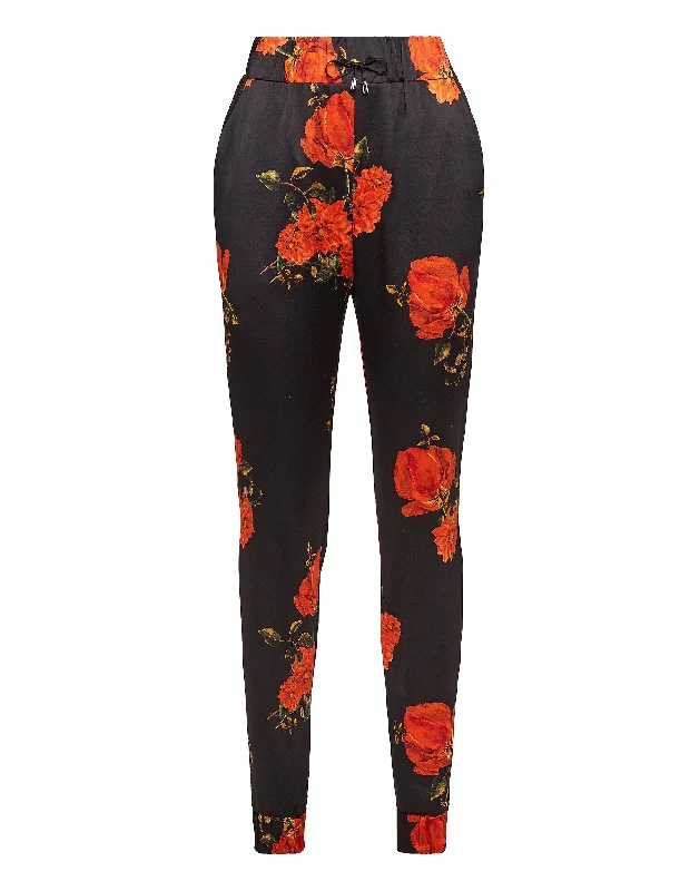 Women's Plus-Size Clothes Jogging Trousers "Red Flowers Print"