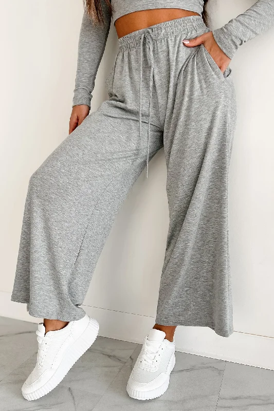 Affordable Women's Fashion Lazy Reputation Drawstring Waist Lounge Pants (Heather Grey)