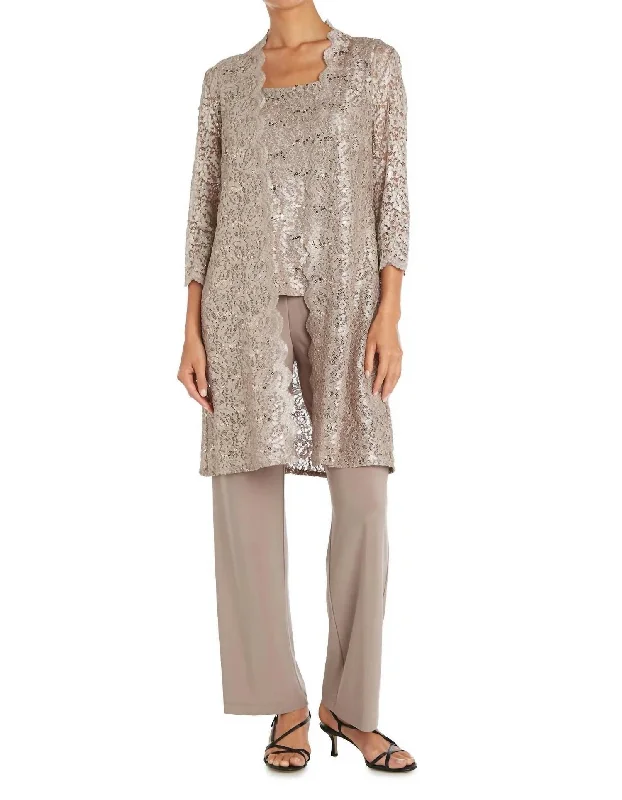 Flash Sale Clothing Metallic Lace Tank Jacket Set Pant In Champagne