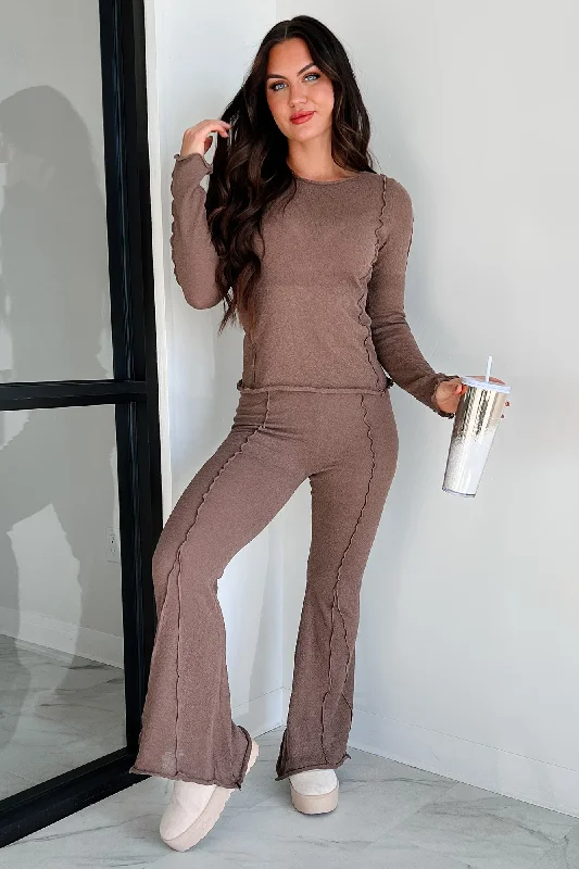 Outfits Ideas Talk It Through Lettuce Seam Flare Pants (Espresso)