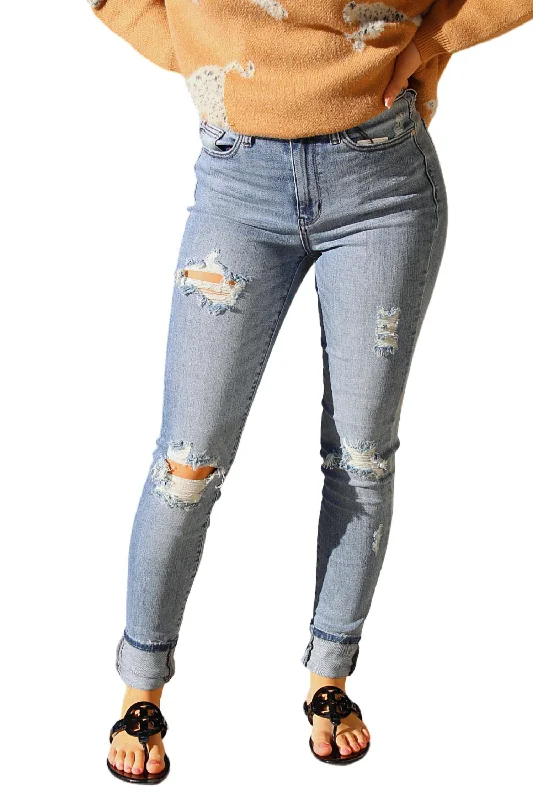 Women's Elegant Clothes Tall Jeans With Holes In Medium Wash