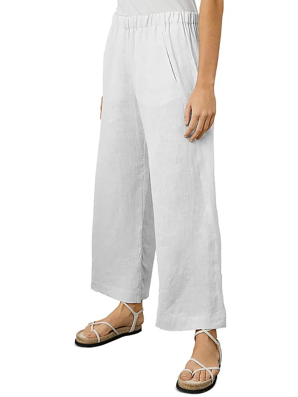 Women's Professional Outfit Womens Woven Linen Cropped Pants