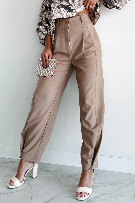 Timeless Women's Apparel Working Late Pleated Buttoned Cuff Pants (Latte)