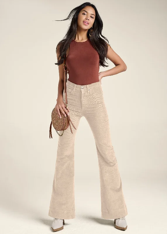 Outfits For Women Corduroy Flared Pants - Cream