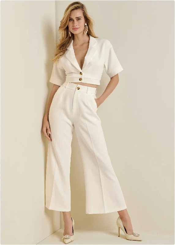 Workwear Fashion for Women Flare Leg Suiting Set - Off White